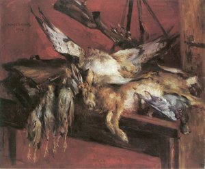 Hunting Still Life, Hare and Partridges by Lovis Corinth